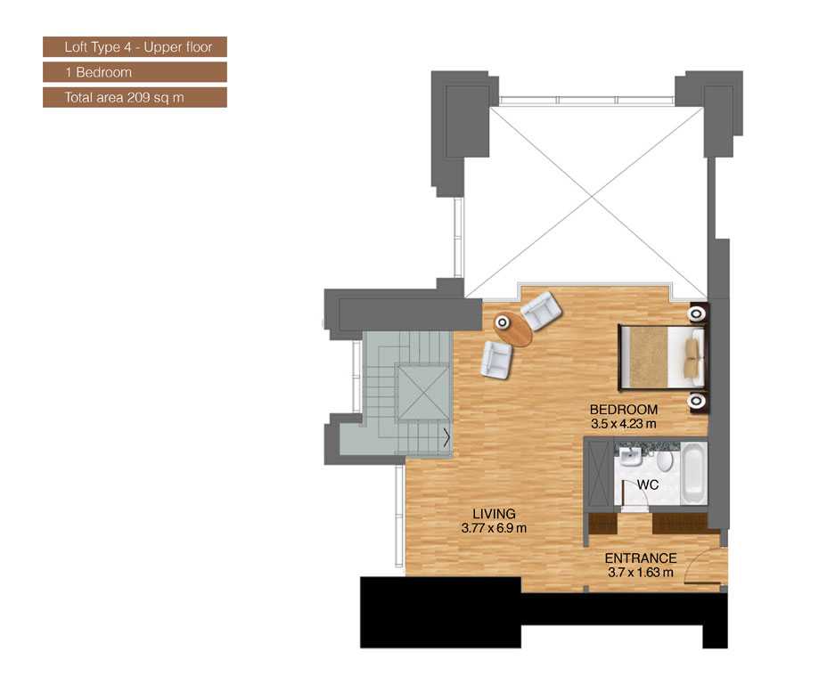 Loft-Type-4-Upper-Floor-,1-Bedroom,Size-209-Sq m